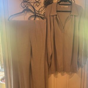 Free People Taupe Knit Lounge Ensemble